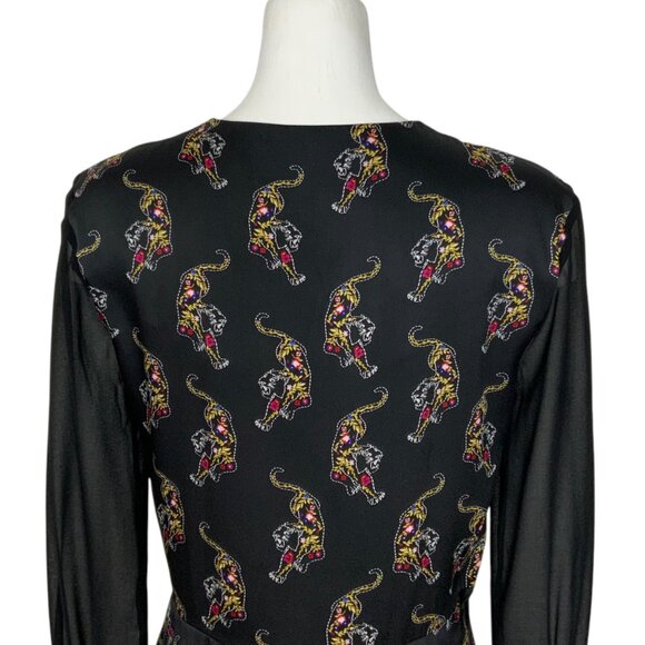 Sandro Paris Kaiya Tiger Print Dress 3 US/8 Black Long Sleeve Mini MISSING BELT - Picture 8 of 12